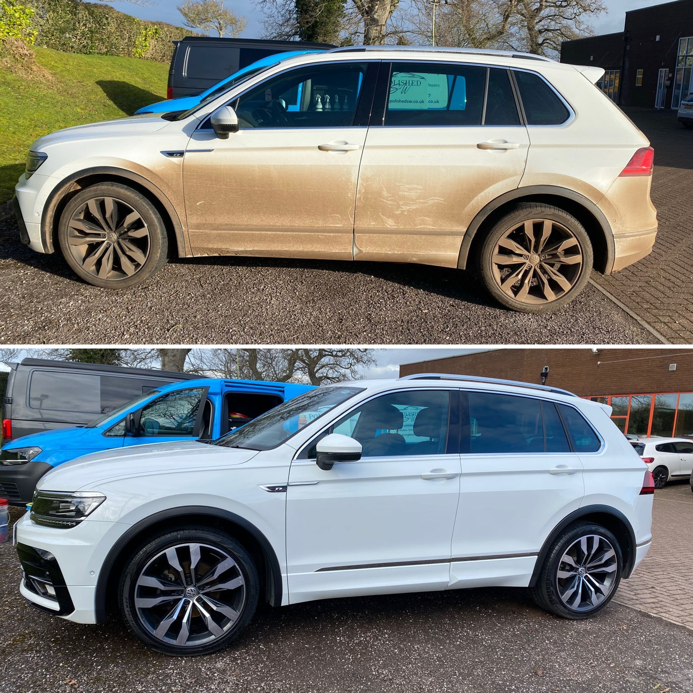 VW Tiguan before and after a full external valet with machine polish